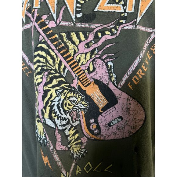 Zutter Army Green Long Live Rock N Roll Forever Rebel Tiger Tshirt L - Picture 4 of 5